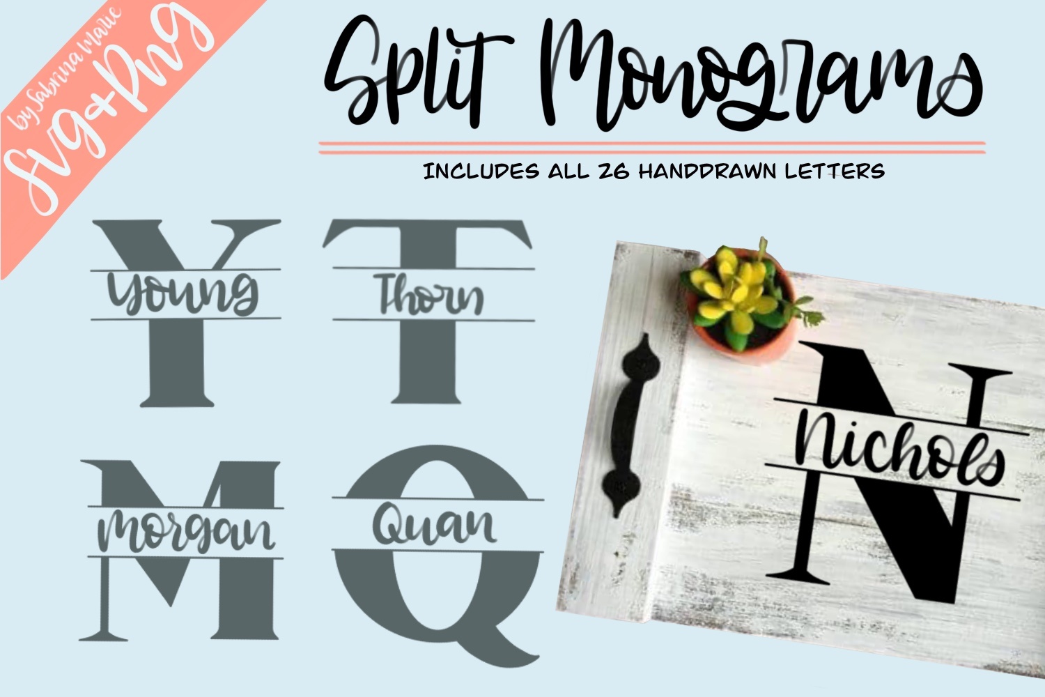 Download Split Monogram Bundle Handdrawn Digital Download Svg Png By Sabrina Marie
